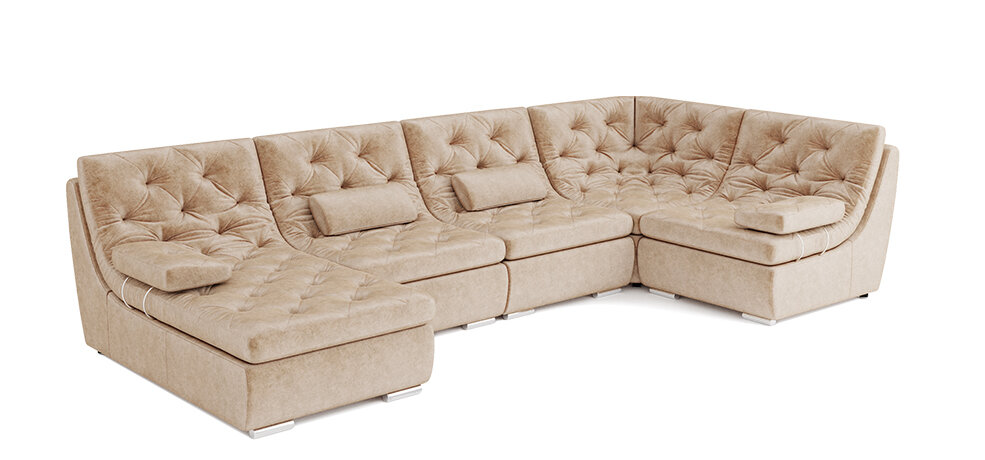 Лаконичный, элегантный угловой диван «Кэмп» с обивкой в технике Капитоне(каретная стяжка) – идеальное решение для меблировки неоклассических имодернистских интерьерных стилей.